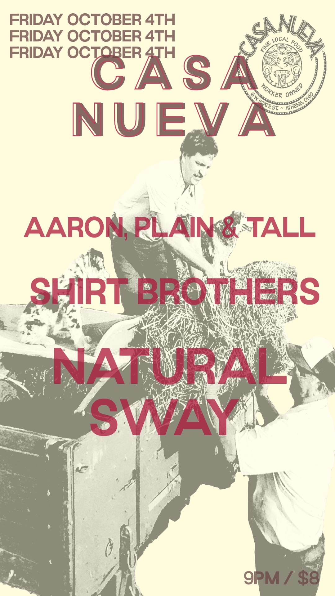 Friday October 4 - 10:00 PM, $8 Natural Sway with Aaron Plain & Tall, Shirt Brothers